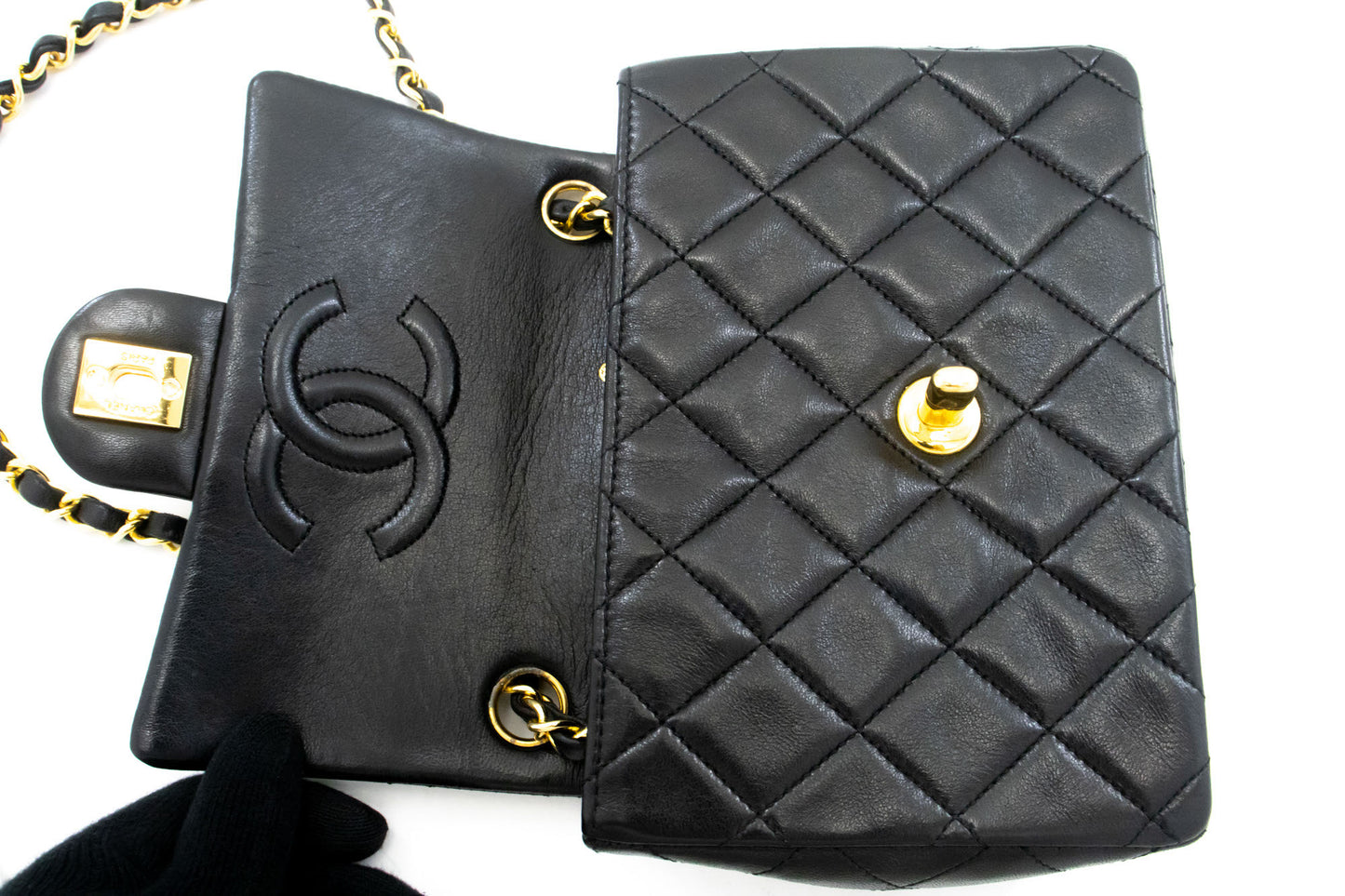 CHANEL Mini Square Small Chain Shoulder Bag Crossbody Black ai2 hannari-shop