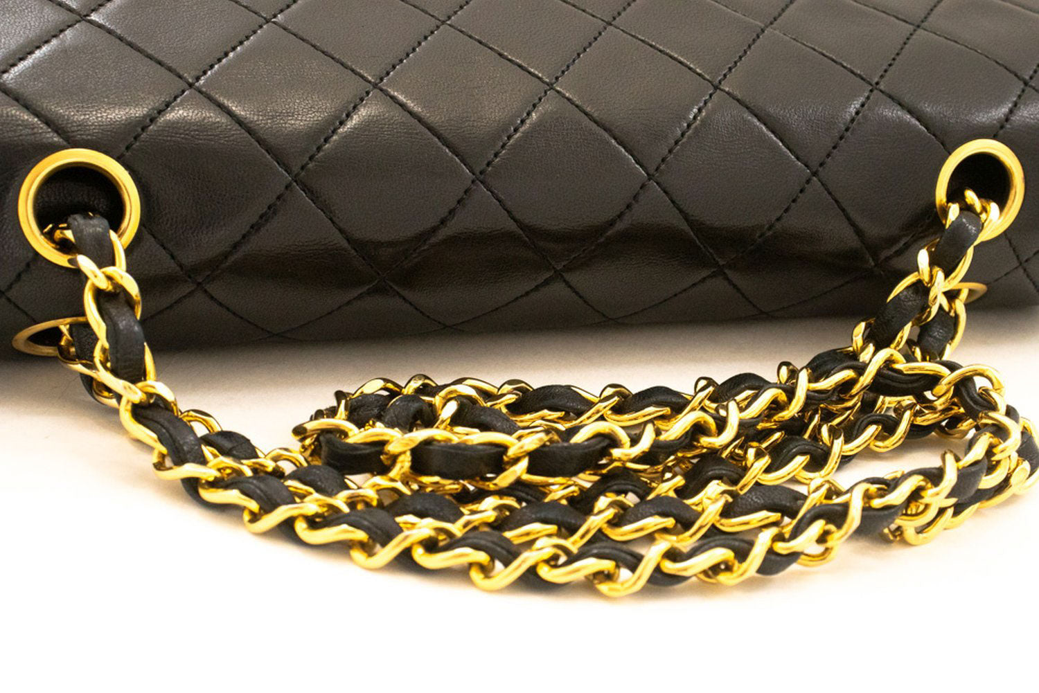 CHANEL Classic Double Flap 10" Chain Shoulder Bag Black Lambskin aj9 hannari-shop
