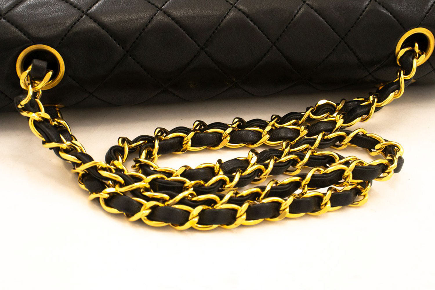 CHANEL Classic Double Flap 10" Chain Shoulder Bag Black Lambskin ak3 hannari-shop