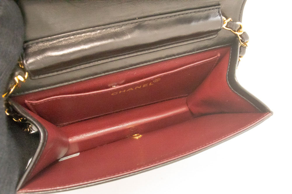 CHANEL Full Flap Small Chain Shoulder Bag Clutch Black Quilted aj2 hannari-shop