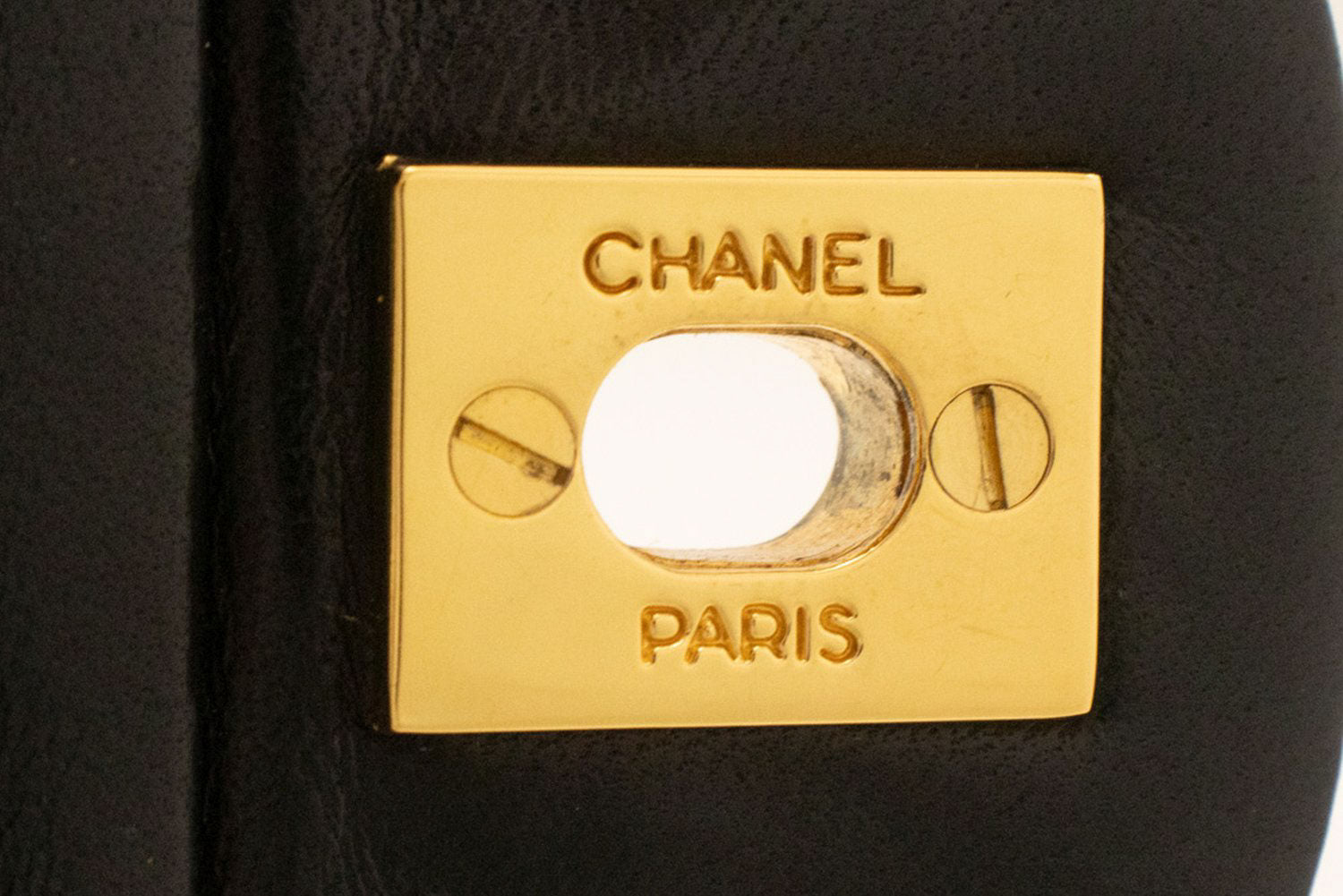 CHANEL Classic Double Flap 9" Chain Shoulder Bag Black Lambskin aj4 hannari-shop