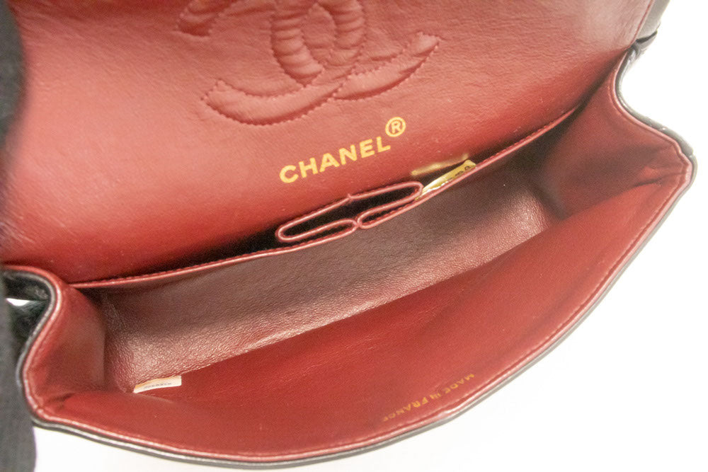 CHANEL Classic Double Flap 9" Chain Shoulder Bag Black Lambskin aj4 hannari-shop
