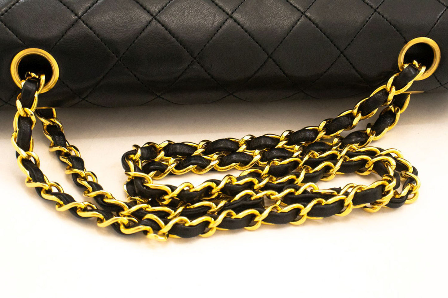 CHANEL Classic Double Flap 10" Chain Shoulder Bag Black Lambskin aj5 hannari-shop