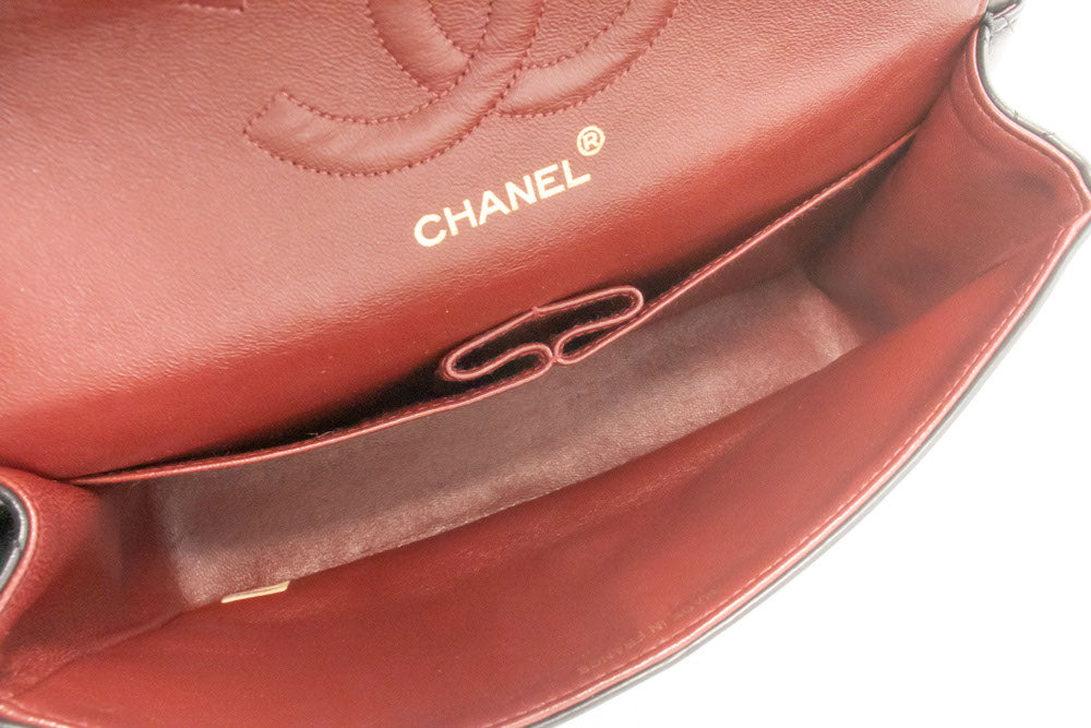 CHANEL Classic Double Flap 10" Chain Shoulder Bag Black Lambskin aj5 hannari-shop