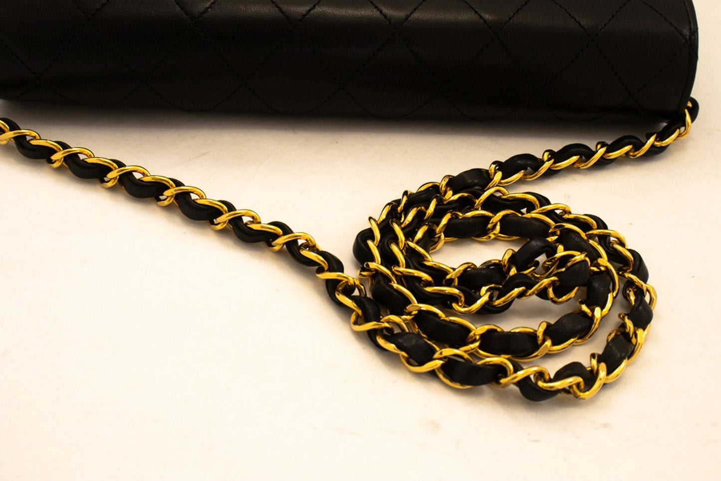 CHANEL Full Flap Chain Shoulder Bag Clutch Black Quilted Lambskin aj6 hannari-shop