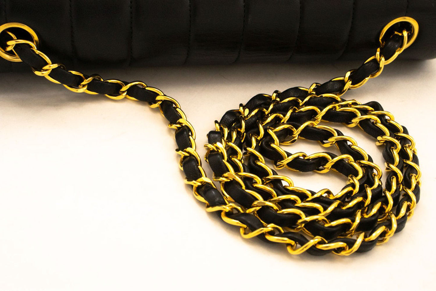 CHANEL Stripe Single Flap Chain Shoulder Bag Black Quilted aj3 hannari-shop