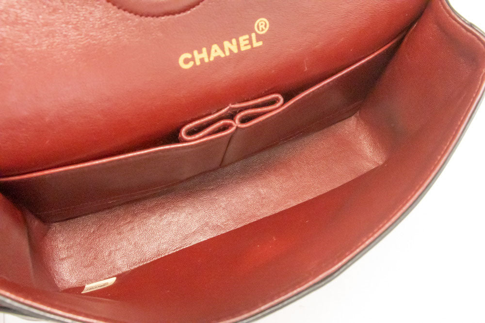 CHANEL Classic Double Flap 10" Chain Shoulder Bag Black Lambskin aj8 hannari-shop