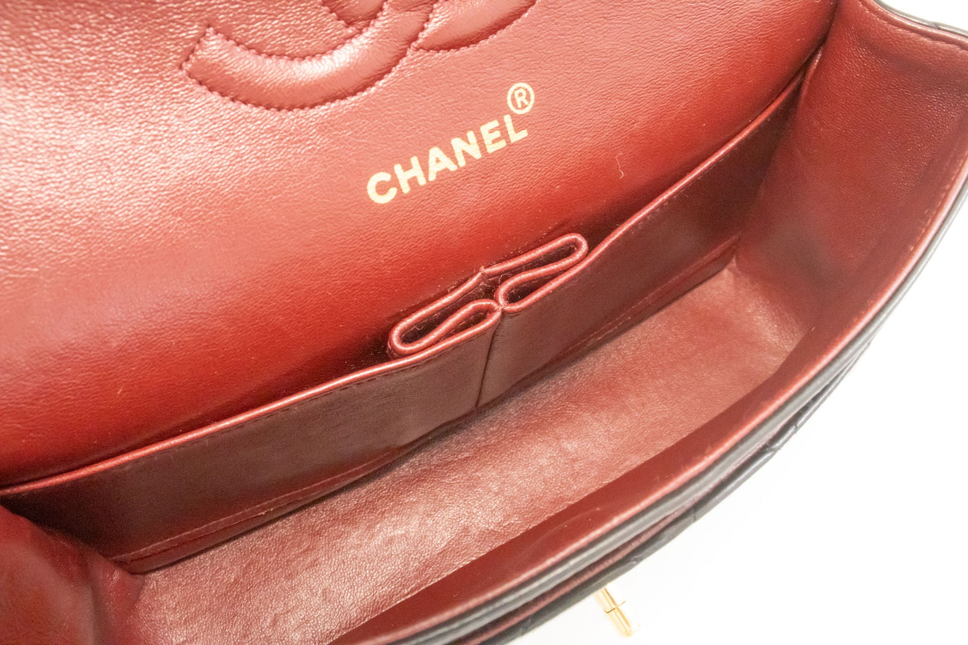 CHANEL Classic Double Flap 10" Chain Shoulder Bag Black Lambskin aj8 hannari-shop