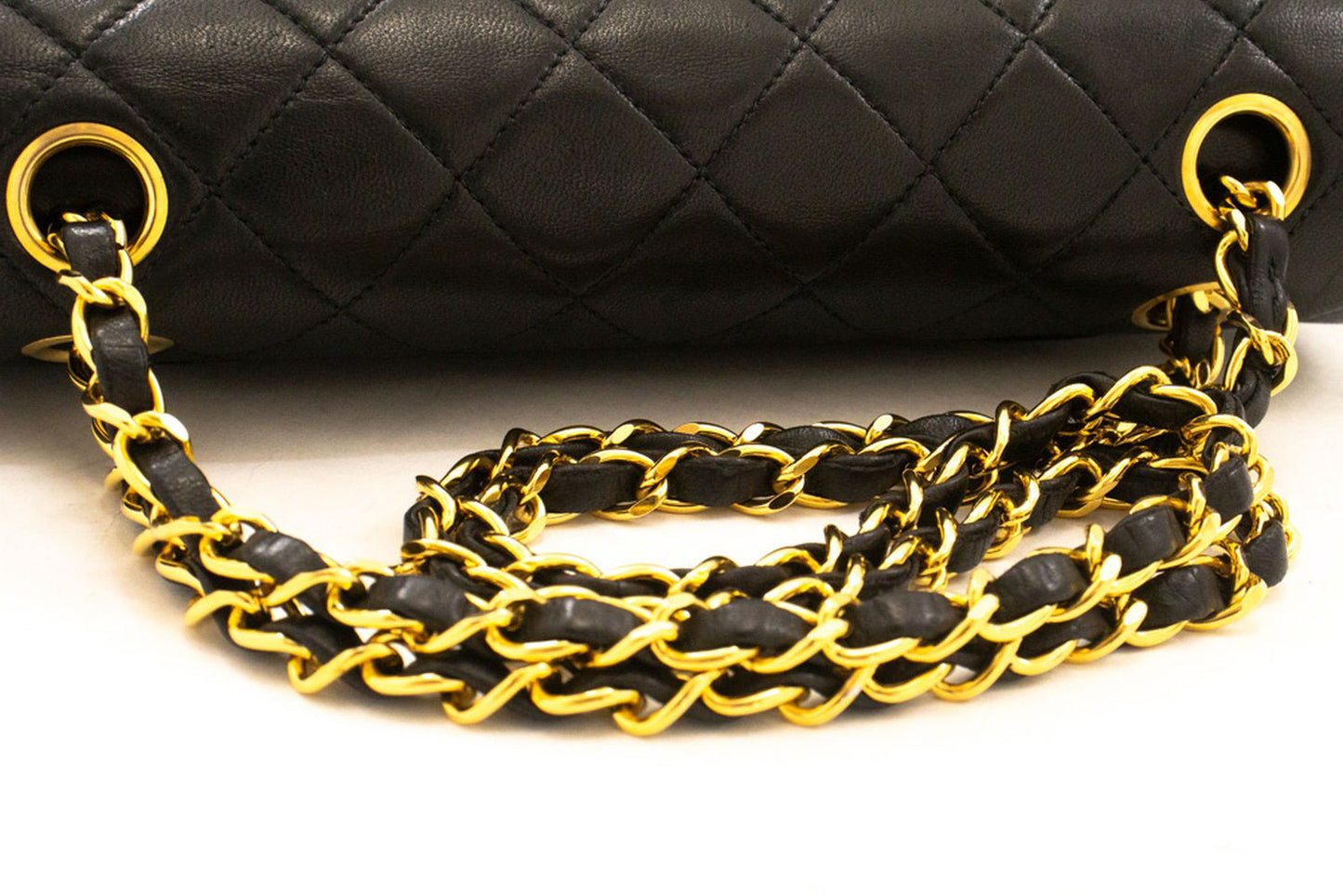 CHANEL Classic Double Flap 9" Chain Shoulder Bag Black Lambskin aj7 hannari-shop