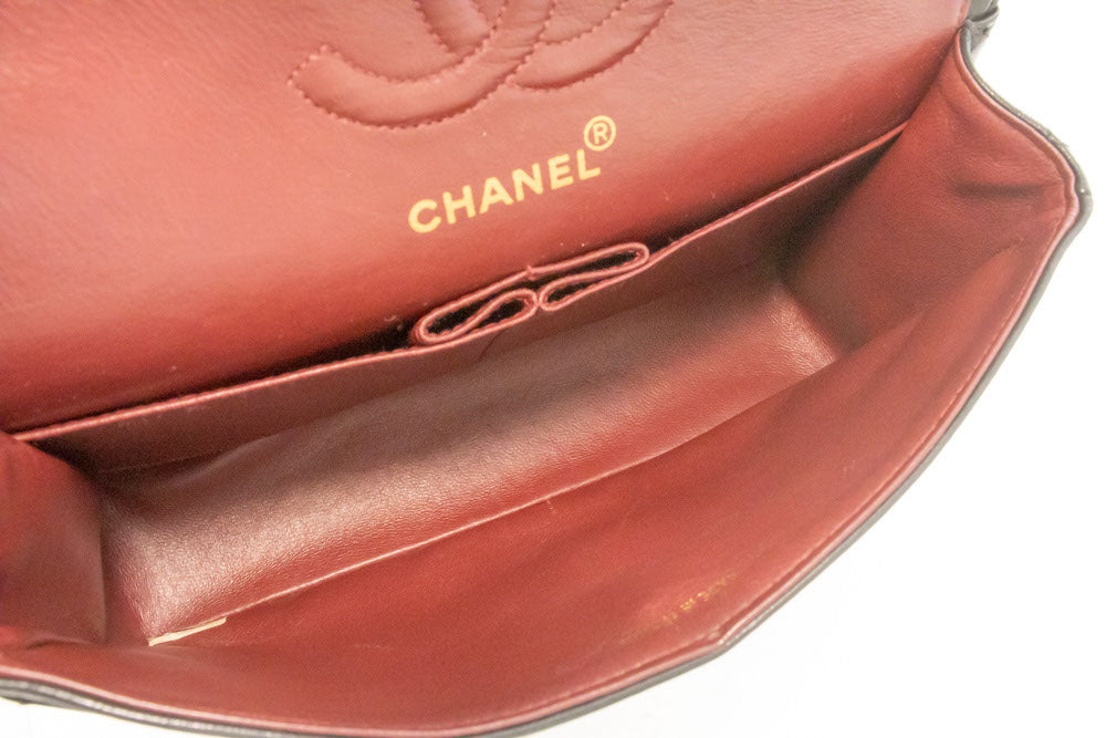 CHANEL Classic Double Flap 9" Chain Shoulder Bag Black Lambskin aj7 hannari-shop