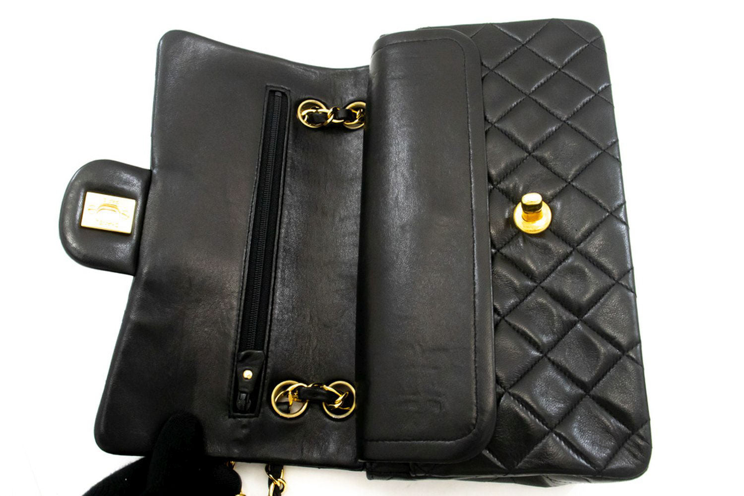 CHANEL Classic Double Flap 9" Chain Shoulder Bag Black Lambskin aj7 hannari-shop