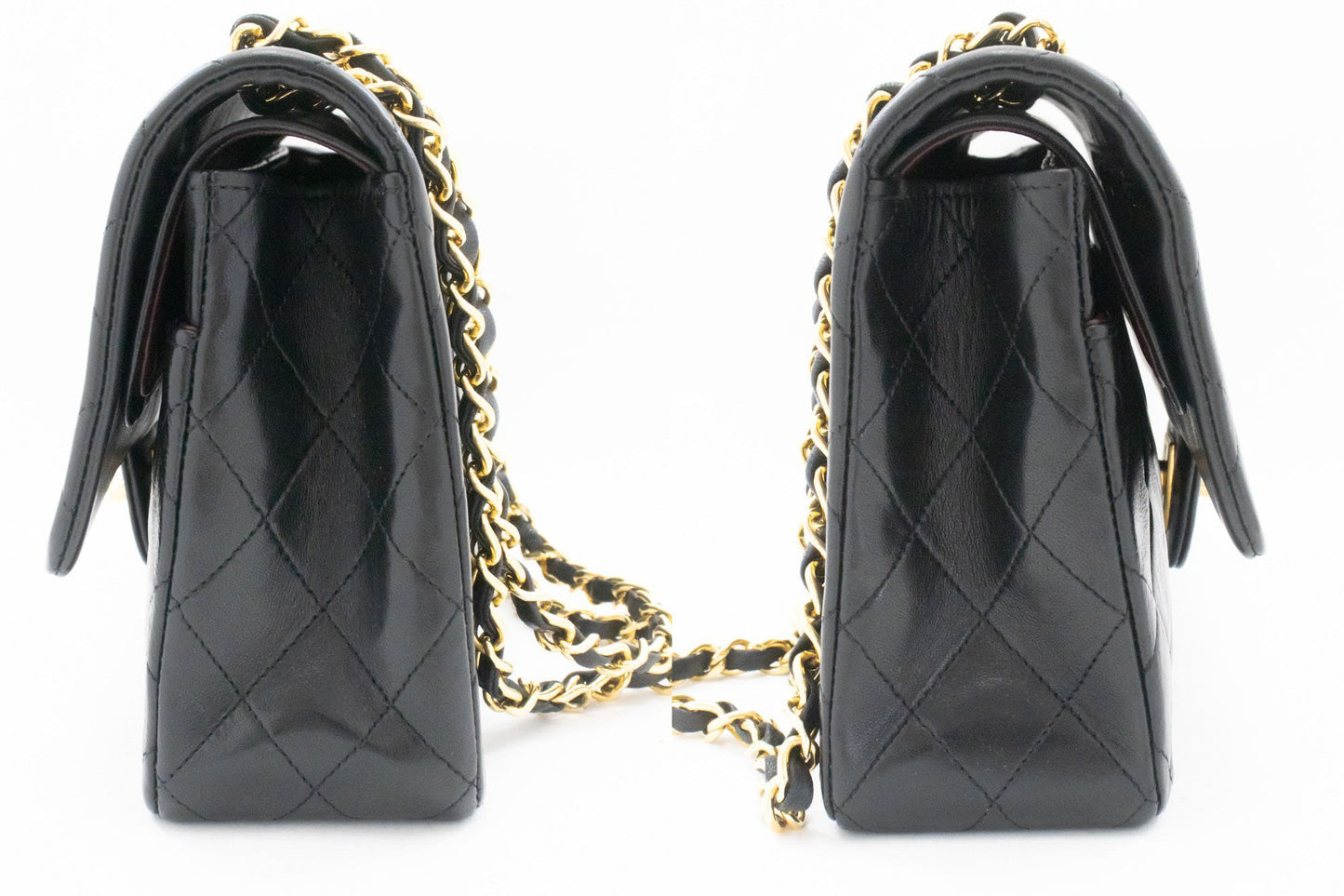 CHANEL Classic Double Flap 10" Chain Shoulder Bag Black Lambskin aj9 hannari-shop