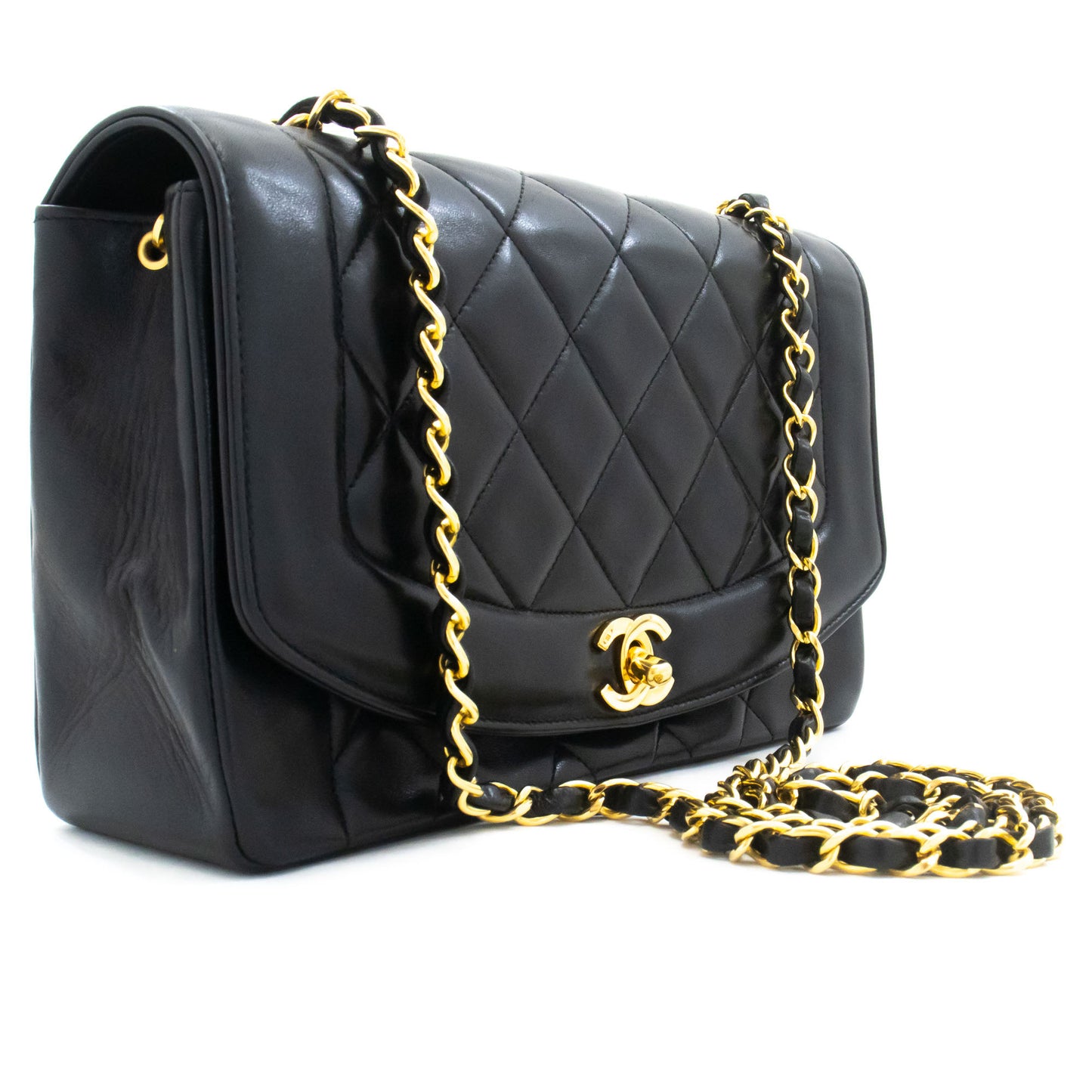 CHANEL Diana Flap Chain Shoulder Bag Black Quilted Lambskin ak2 hannari-shop