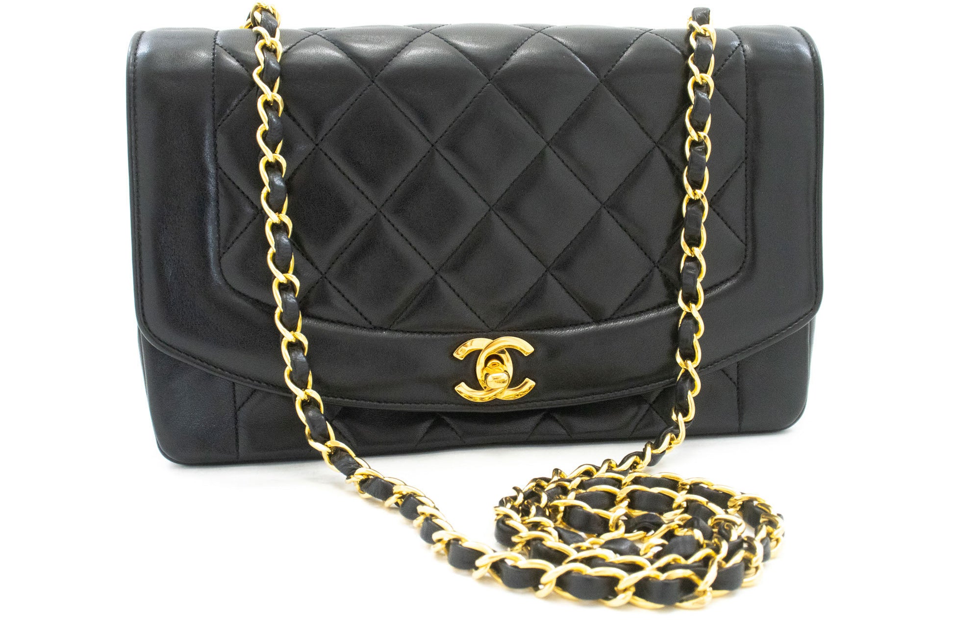 CHANEL Diana Flap Chain Shoulder Bag Black Quilted Lambskin ak2 hannari-shop