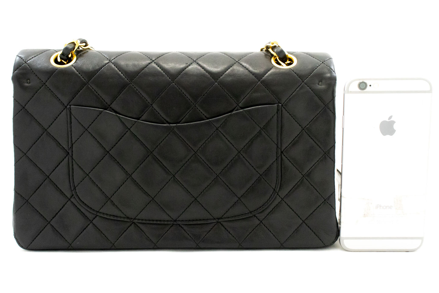 CHANEL Classic Double Flap 10" Chain Shoulder Bag Black Lambskin ak3 hannari-shop