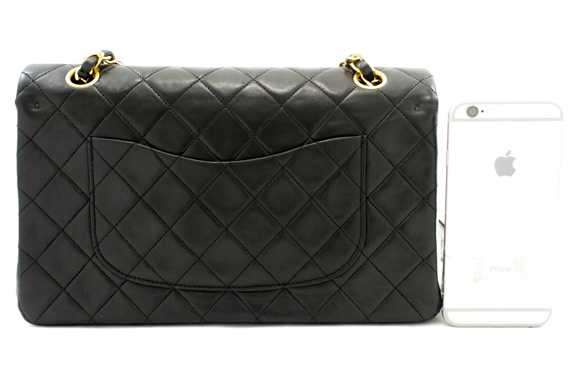 CHANEL Classic Double Flap 10" Chain Shoulder Bag Black Lambskin ak3 hannari-shop