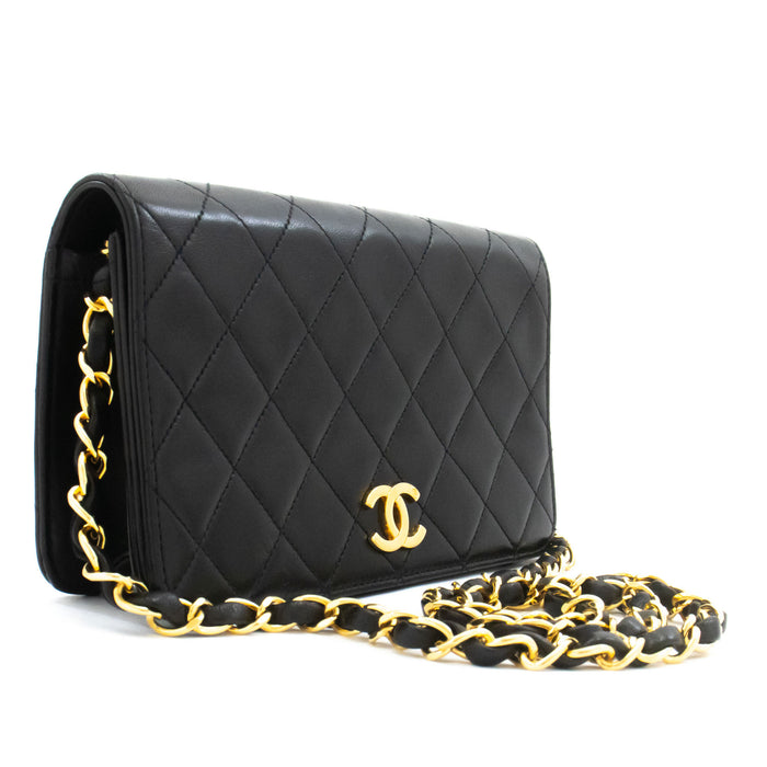 CHANEL Full Flap Small Chain Shoulder Bag Clutch Black Quilted aj2 hannari-shop