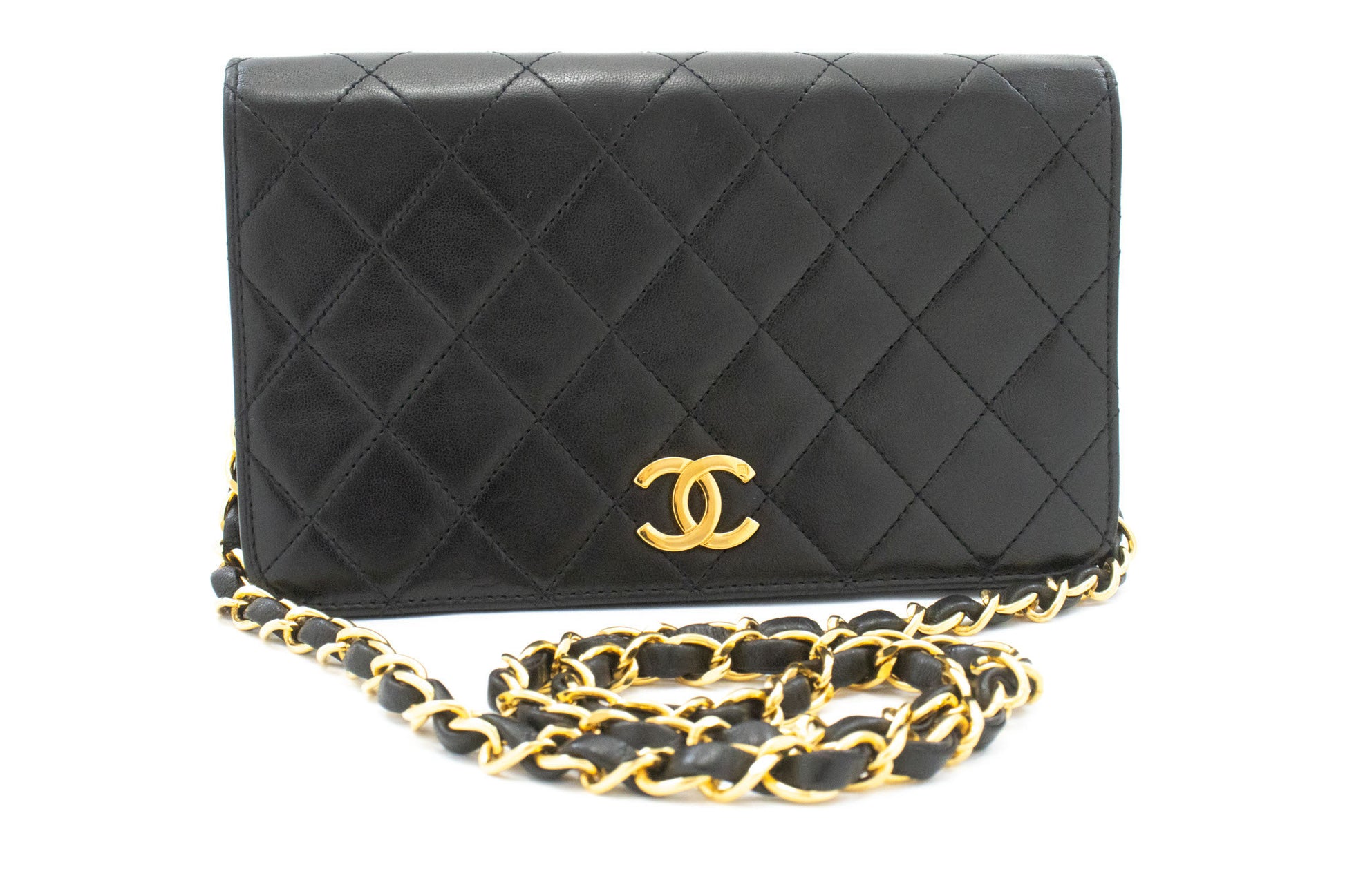 CHANEL Full Flap Small Chain Shoulder Bag Clutch Black Quilted aj2 hannari-shop