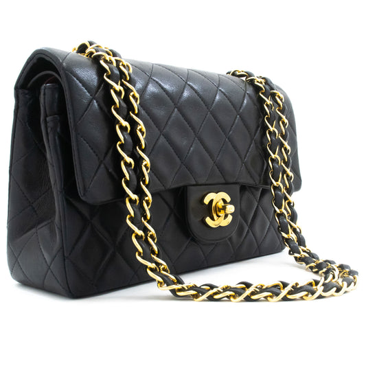 CHANEL Classic Double Flap 9" Chain Shoulder Bag Black Lambskin aj4 hannari-shop