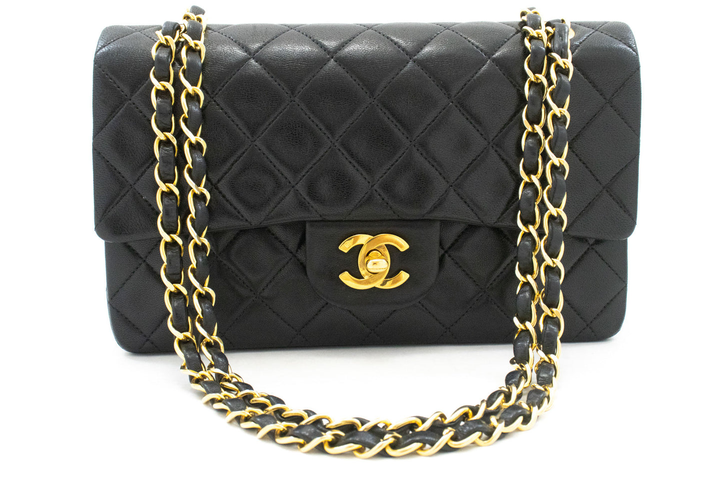 CHANEL Classic Double Flap 9" Chain Shoulder Bag Black Lambskin aj4 hannari-shop