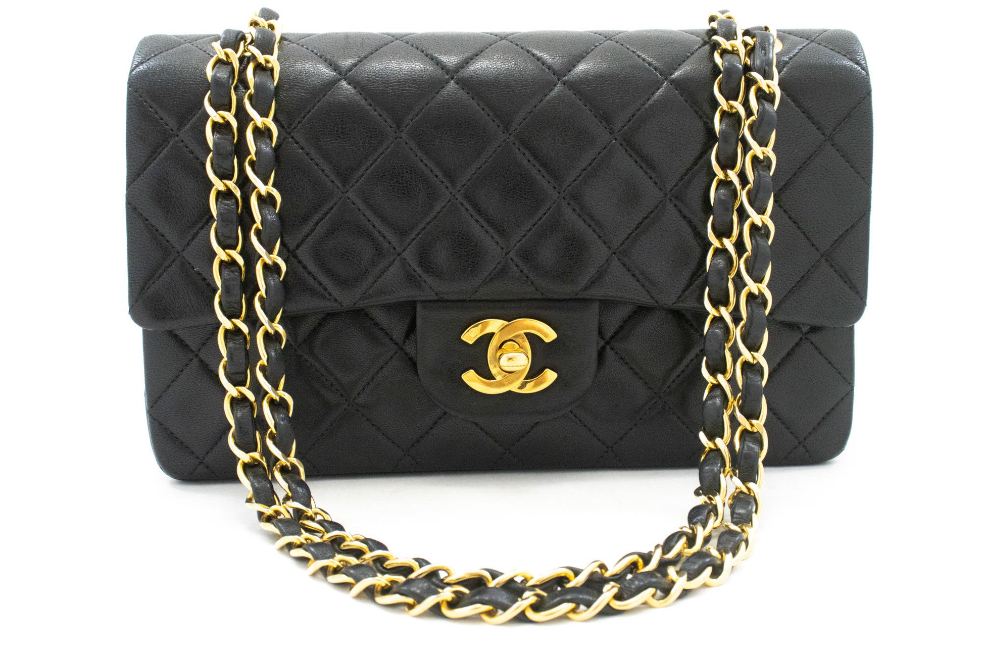 CHANEL Classic Double Flap 9" Chain Shoulder Bag Black Lambskin aj4 hannari-shop