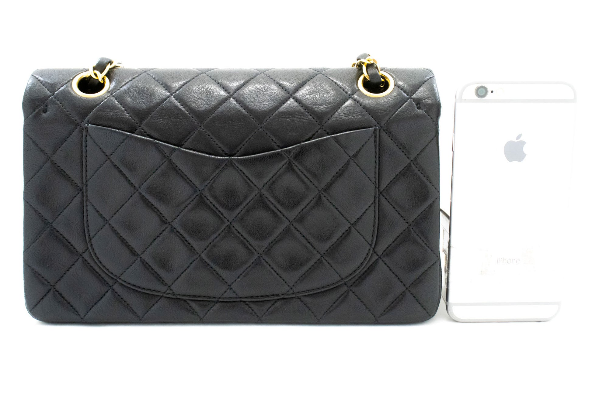 CHANEL Classic Double Flap 9" Chain Shoulder Bag Black Lambskin aj4 hannari-shop