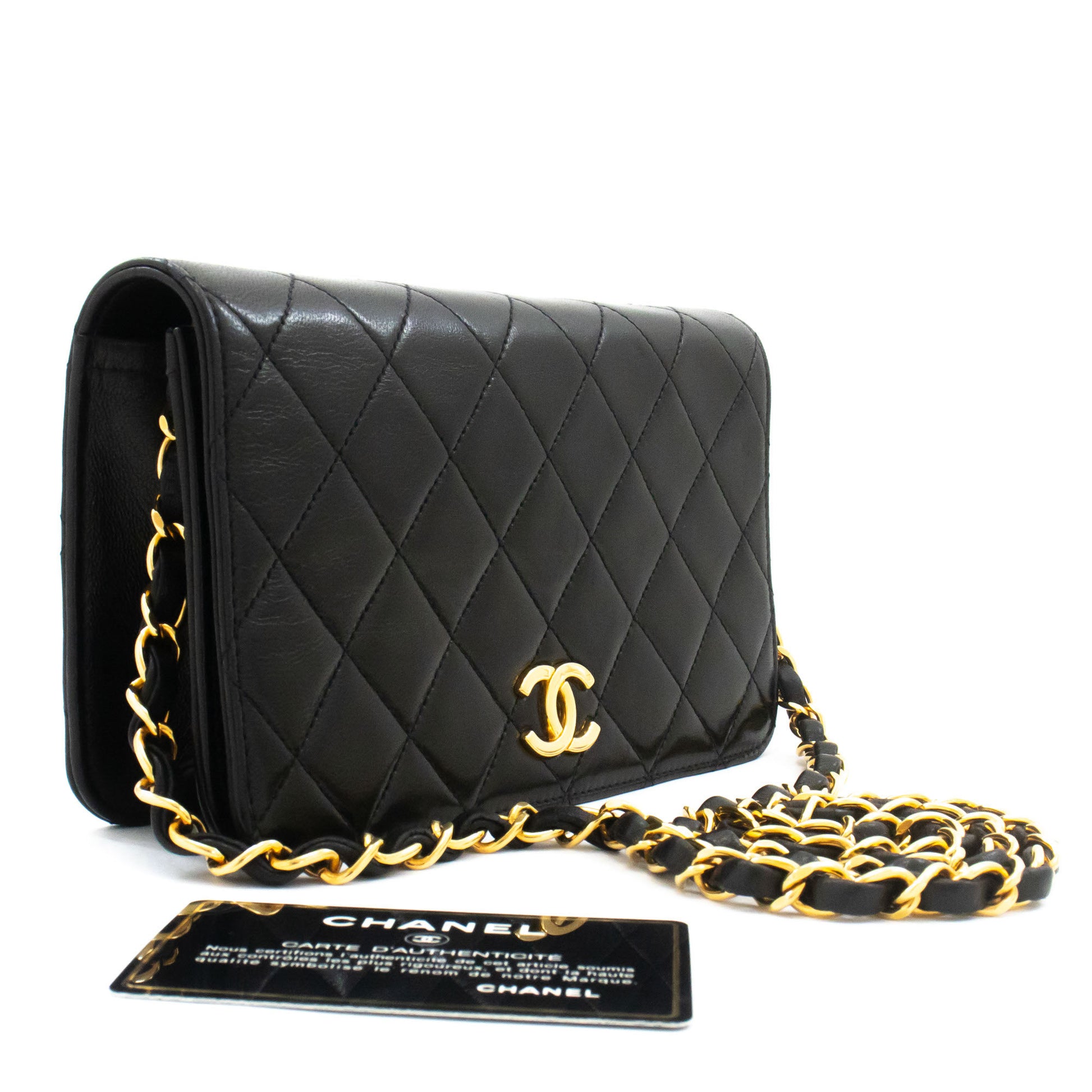 CHANEL Full Flap Small Chain Shoulder Bag Clutch Black Quilted aj1 hannari-shop