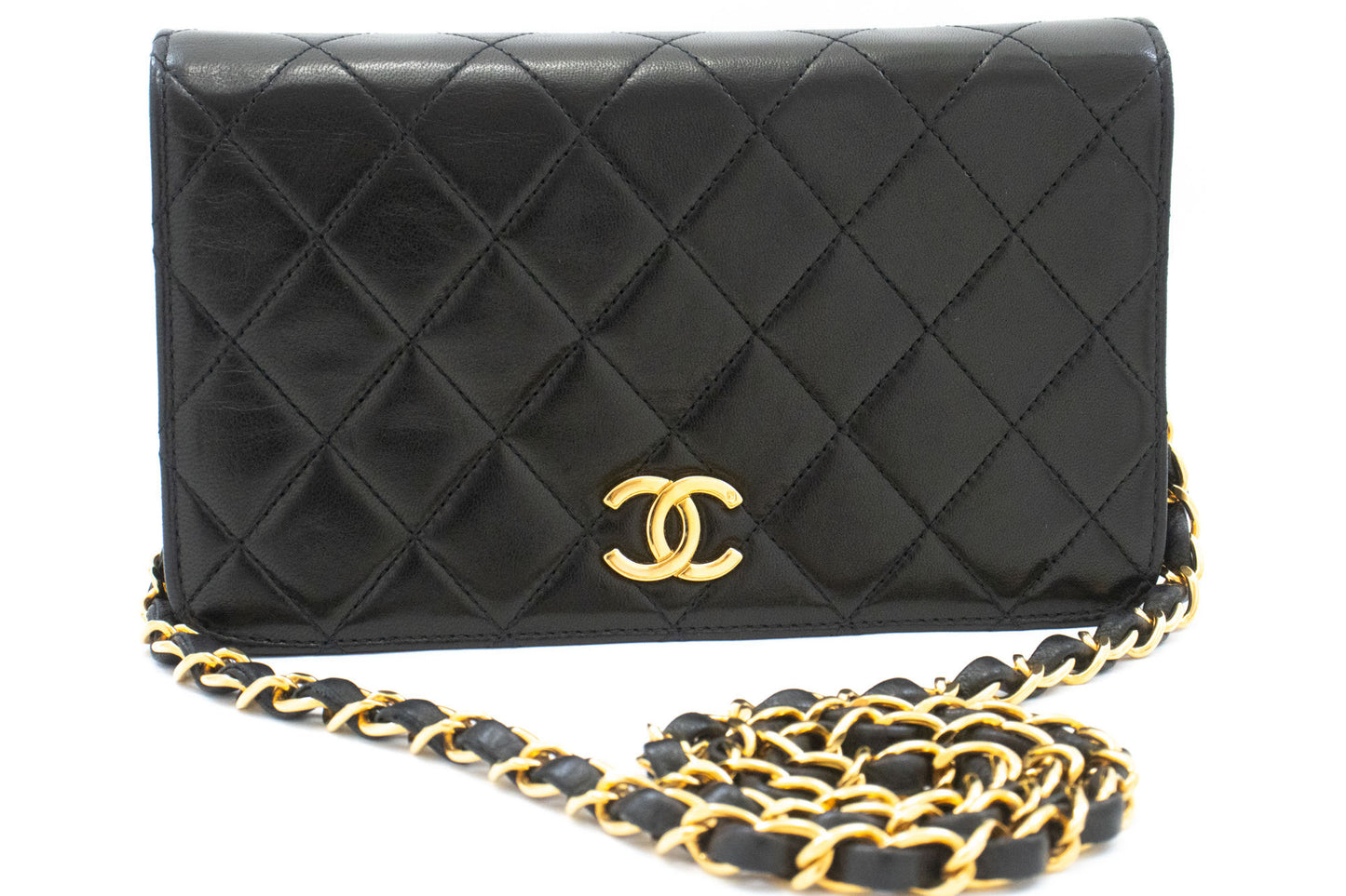 CHANEL Full Flap Small Chain Shoulder Bag Clutch Black Quilted aj1 hannari-shop