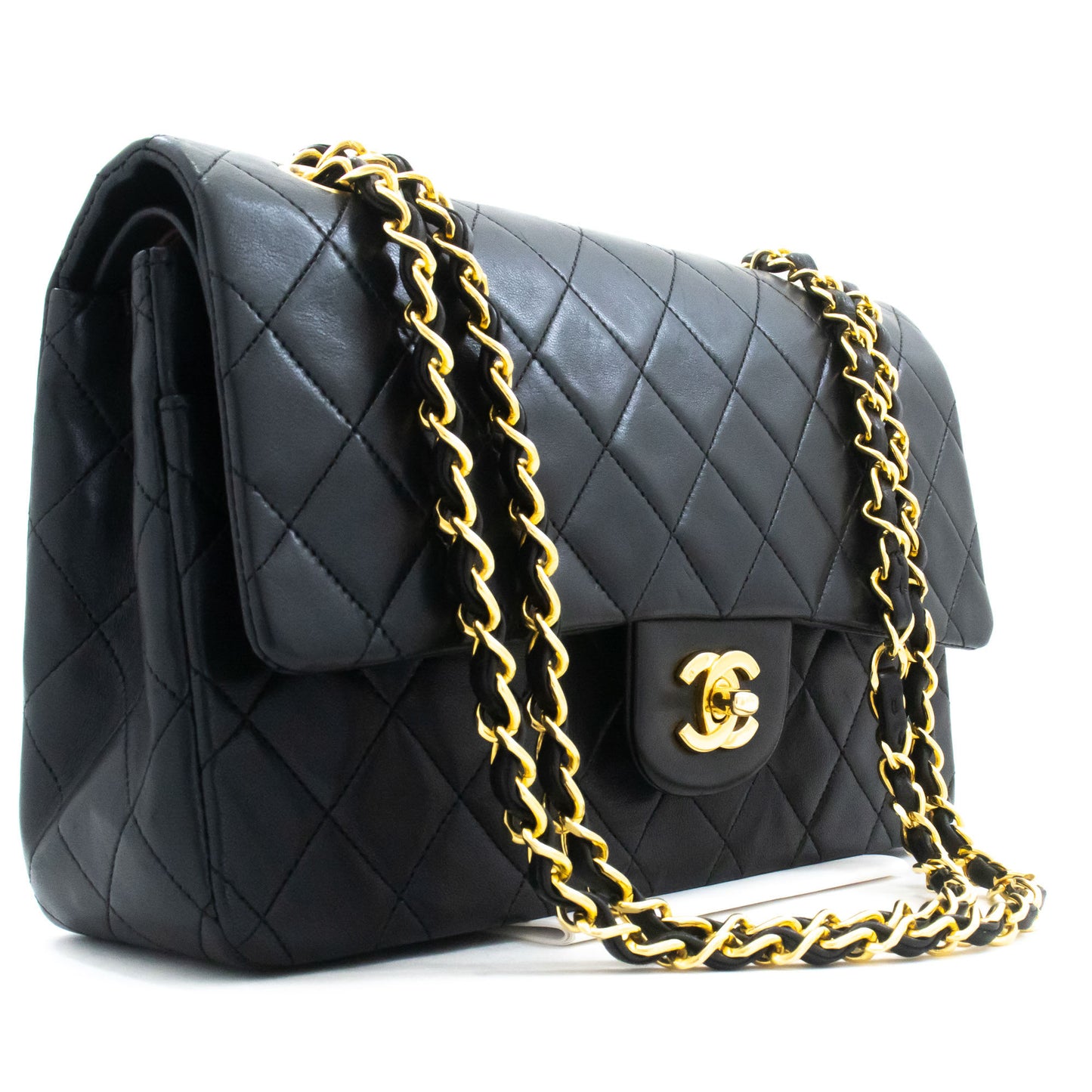 CHANEL Classic Double Flap 10" Chain Shoulder Bag Black Lambskin aj5 hannari-shop