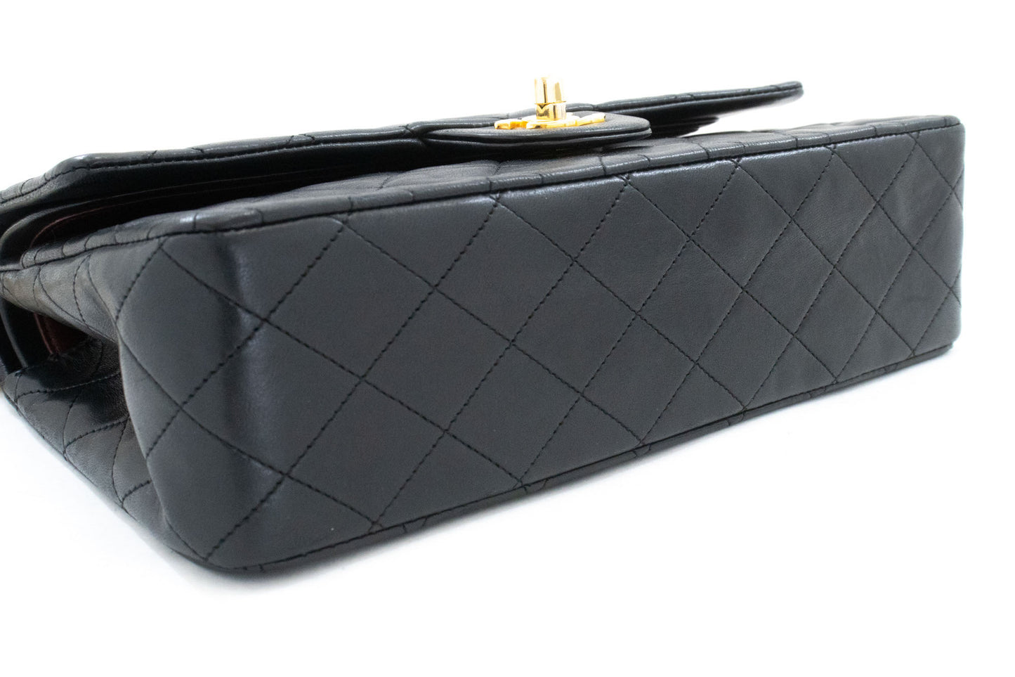 CHANEL Classic Double Flap 10" Chain Shoulder Bag Black Lambskin aj5 hannari-shop