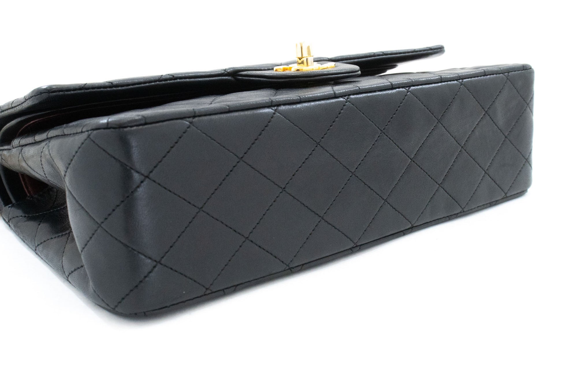 CHANEL Classic Double Flap 10" Chain Shoulder Bag Black Lambskin aj5 hannari-shop