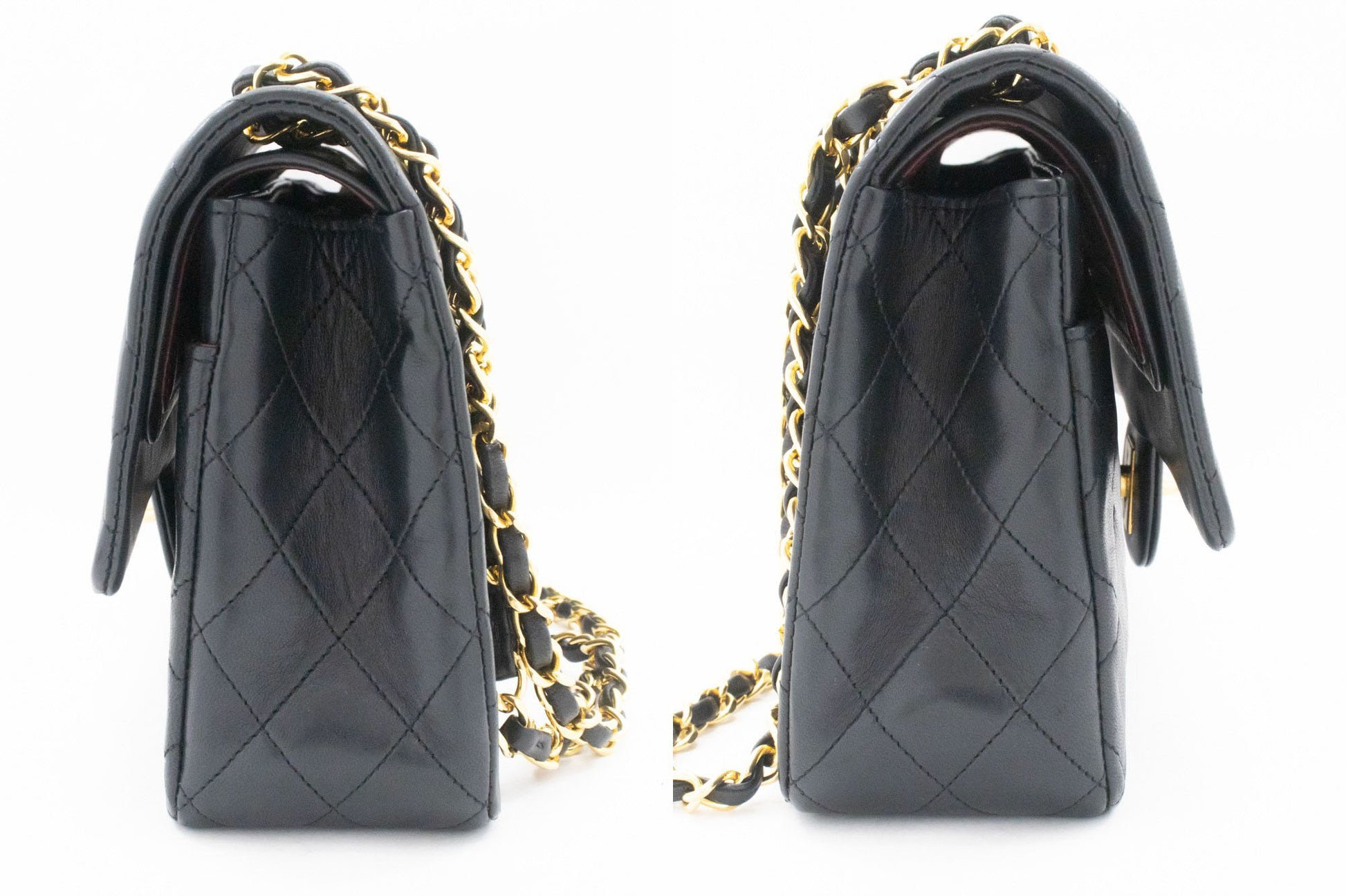 CHANEL Classic Double Flap 10" Chain Shoulder Bag Black Lambskin aj5 hannari-shop