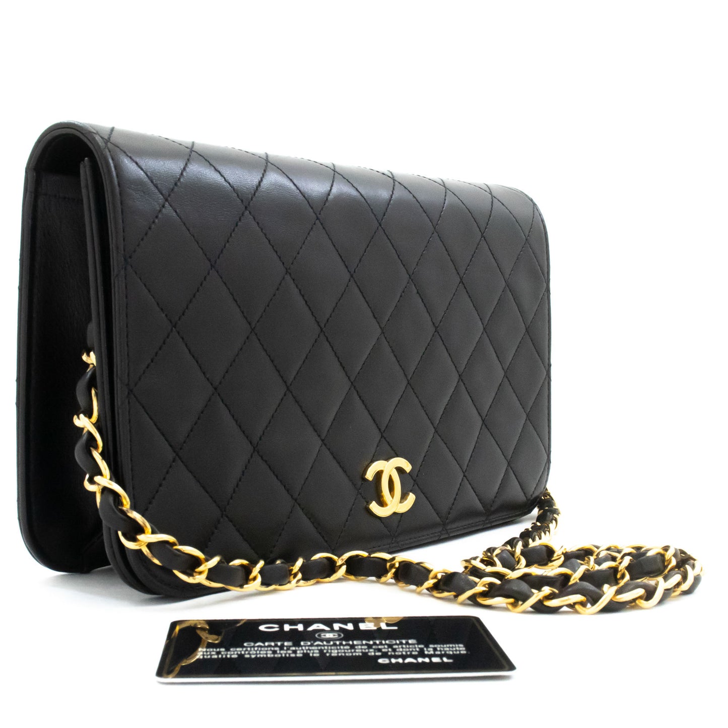 CHANEL Full Flap Chain Shoulder Bag Clutch Black Quilted Lambskin aj6 hannari-shop