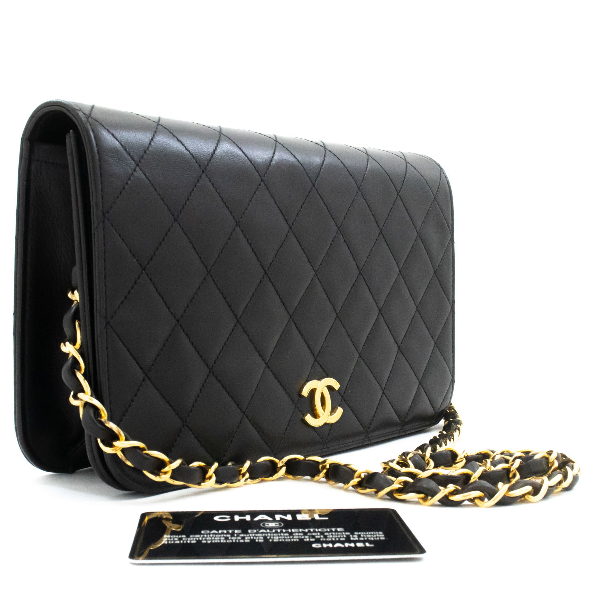 CHANEL Full Flap Chain Shoulder Bag Clutch Black Quilted Lambskin aj6 hannari-shop