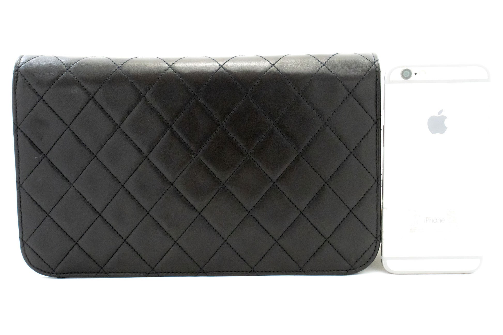 CHANEL Full Flap Chain Shoulder Bag Clutch Black Quilted Lambskin aj6 hannari-shop