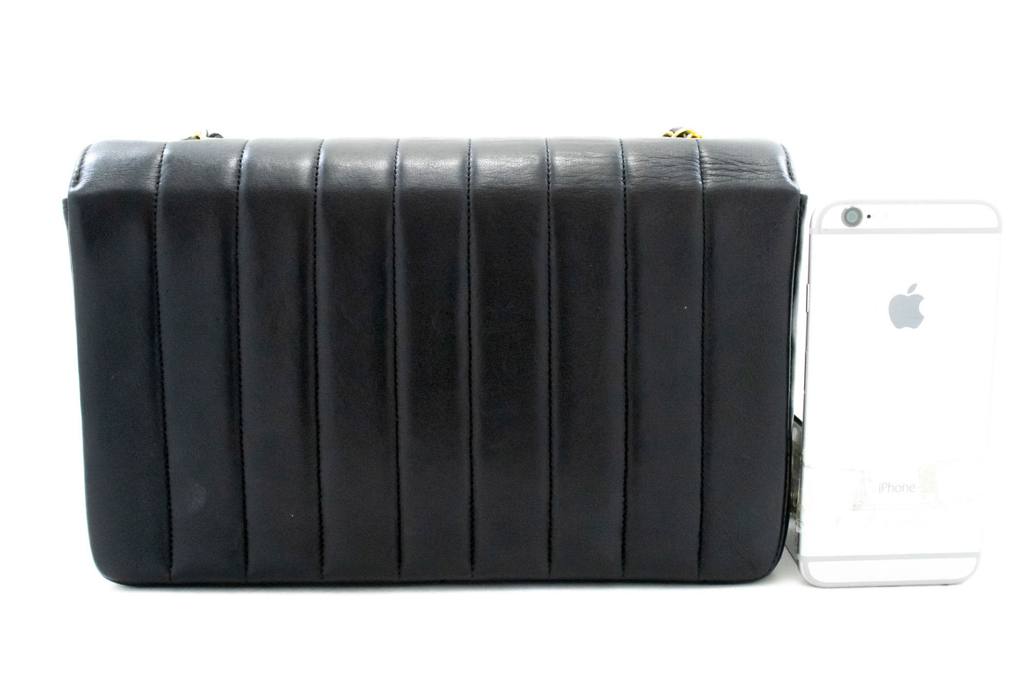 CHANEL Stripe Single Flap Chain Shoulder Bag Black Quilted aj3 hannari-shop