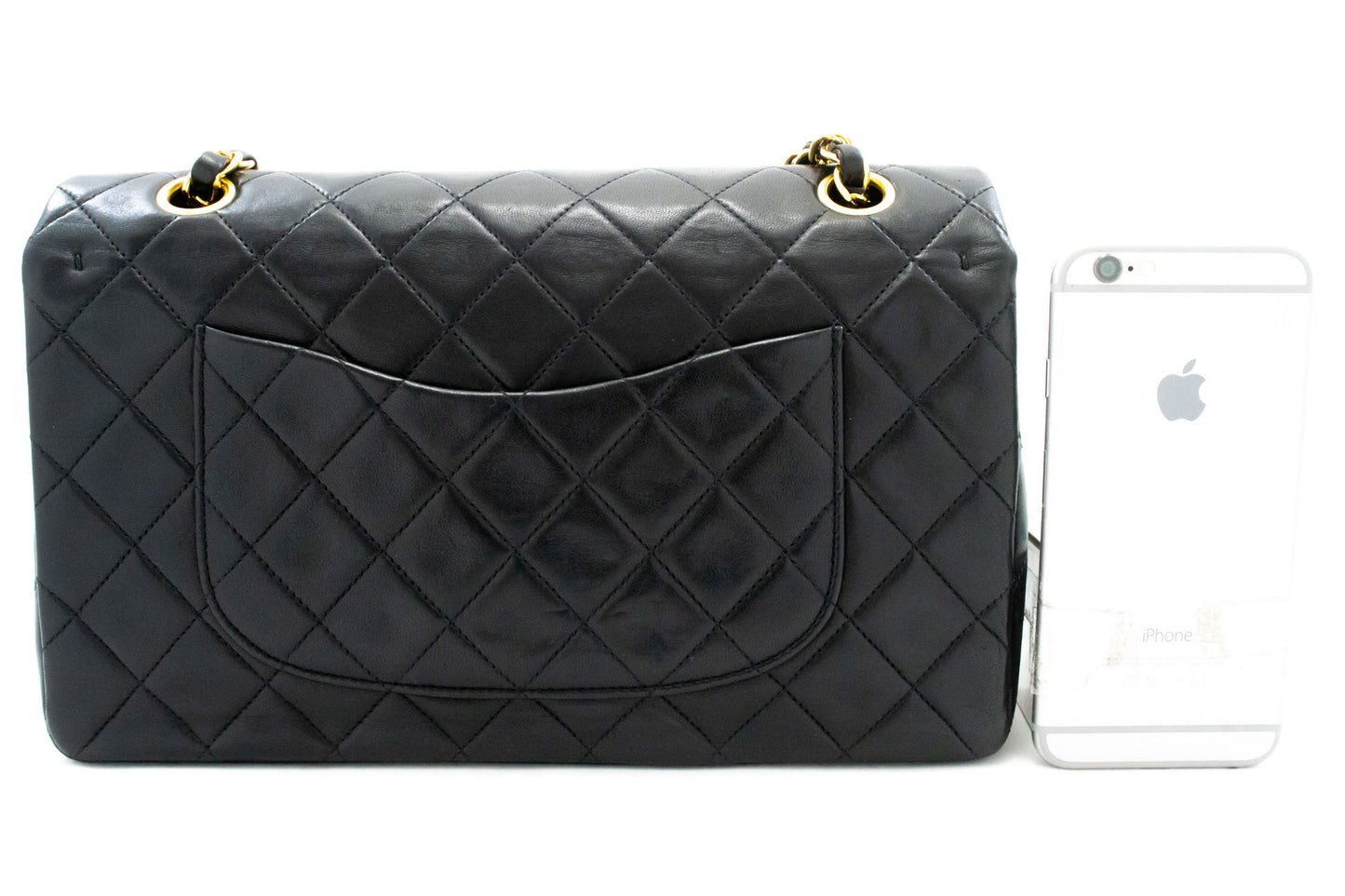 CHANEL Classic Double Flap 10" Chain Shoulder Bag Black Lambskin aj8 hannari-shop