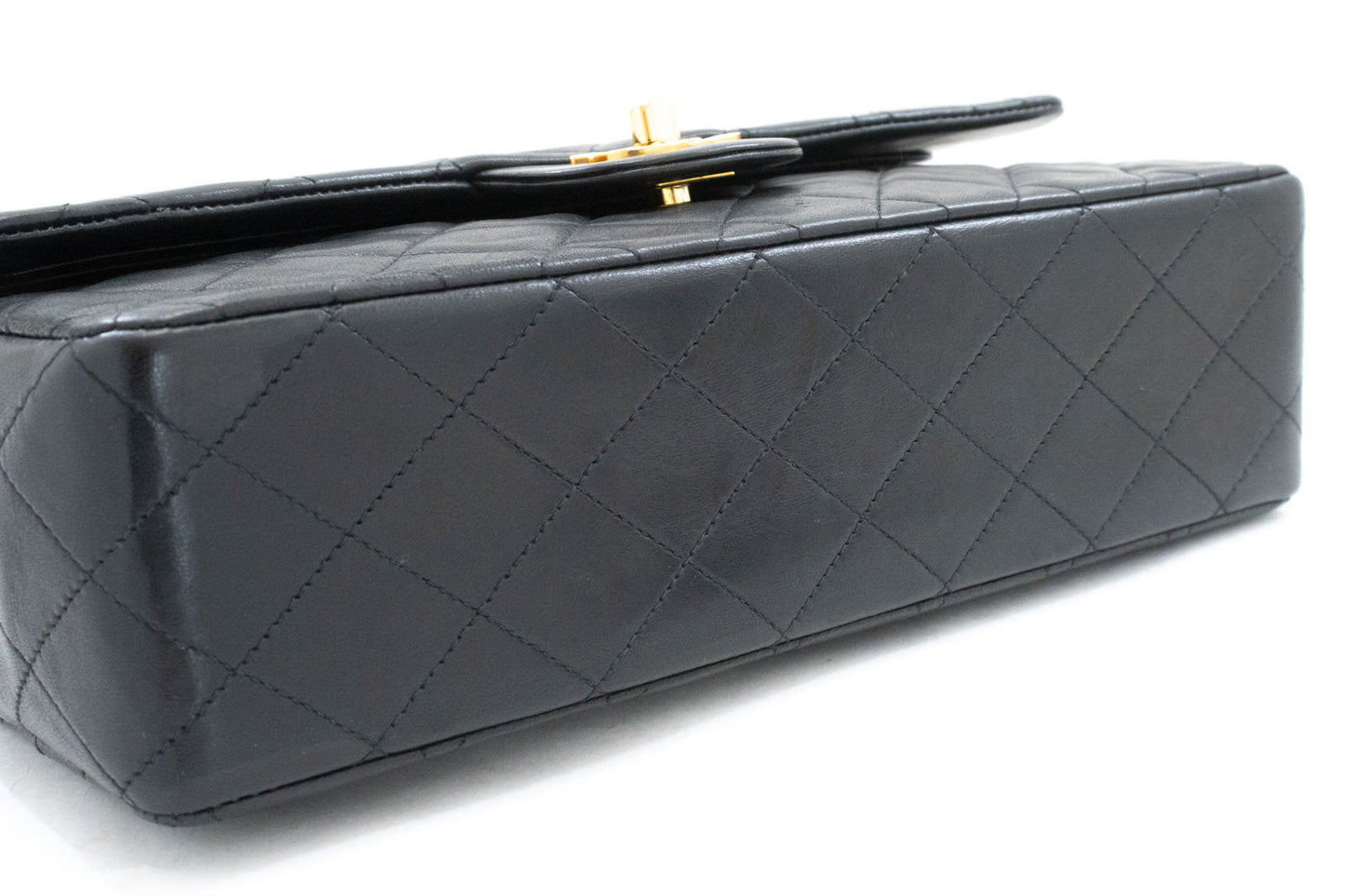 CHANEL Classic Double Flap 10" Chain Shoulder Bag Black Lambskin aj8 hannari-shop