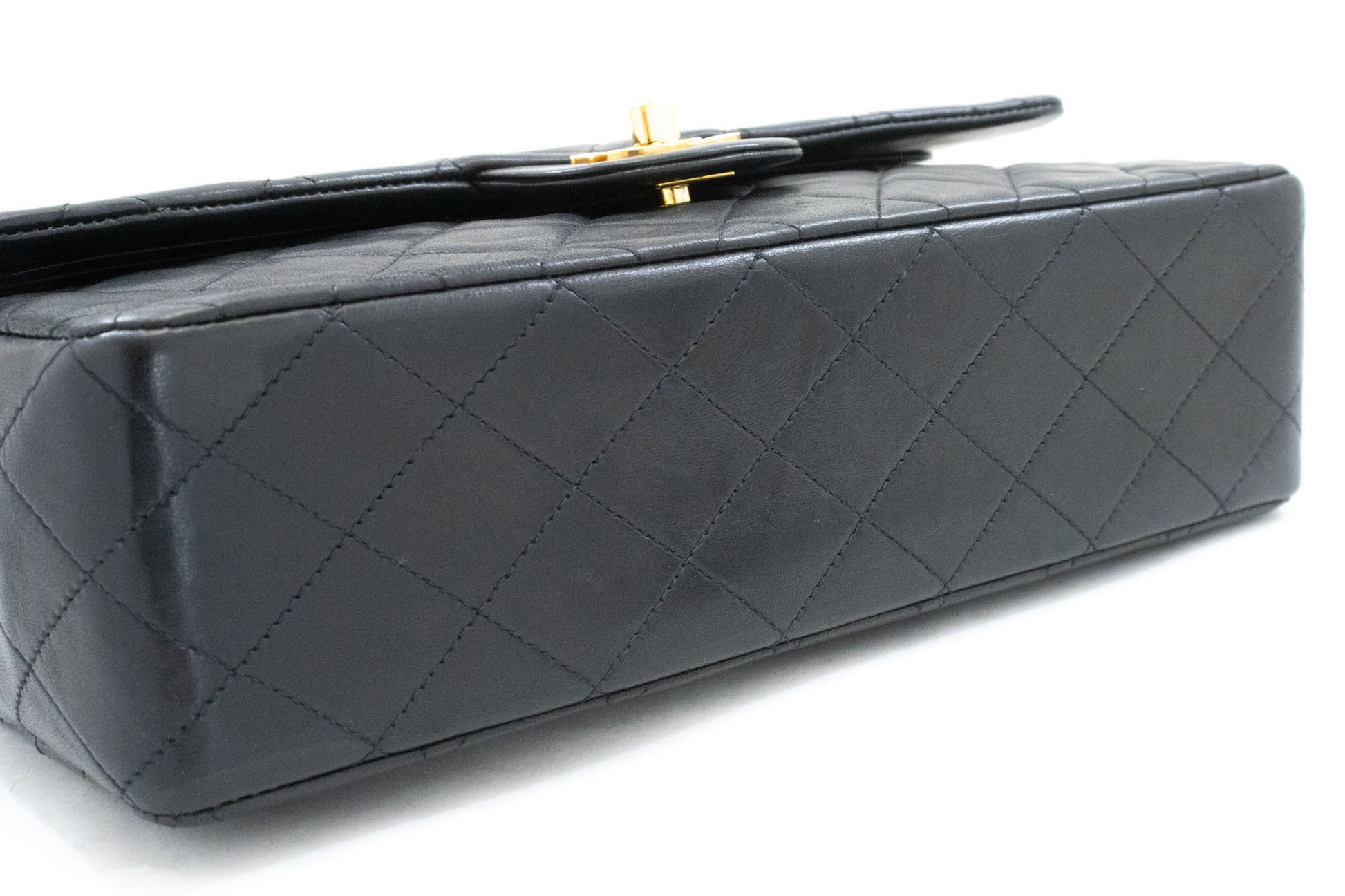 CHANEL Classic Double Flap 10" Chain Shoulder Bag Black Lambskin aj8 hannari-shop