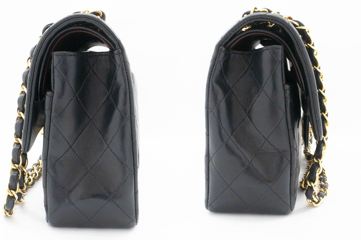 CHANEL Classic Double Flap 10" Chain Shoulder Bag Black Lambskin aj8 hannari-shop