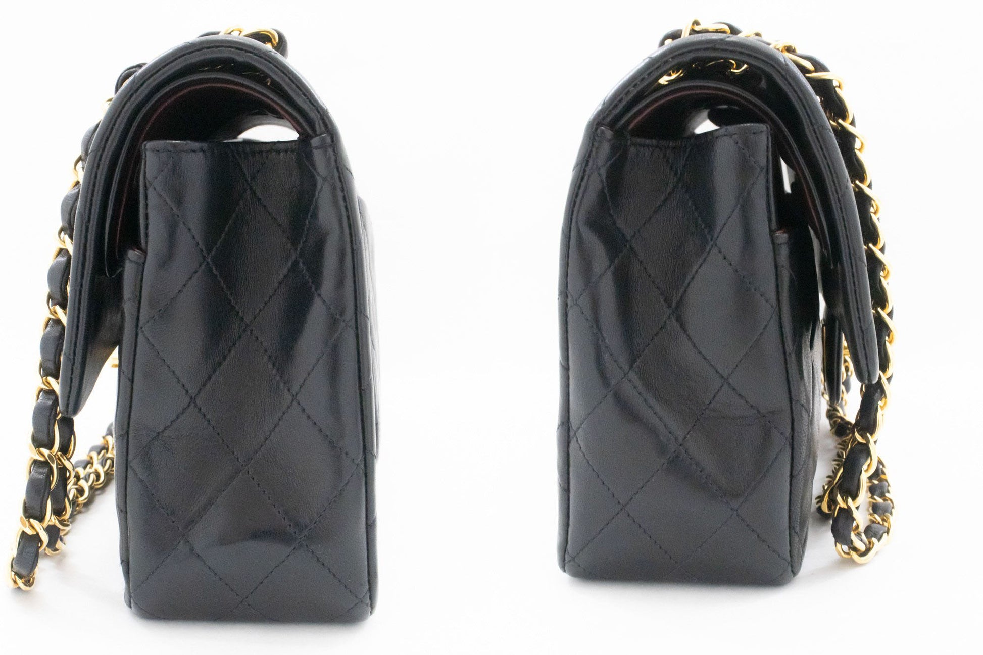 CHANEL Classic Double Flap 10" Chain Shoulder Bag Black Lambskin aj8 hannari-shop