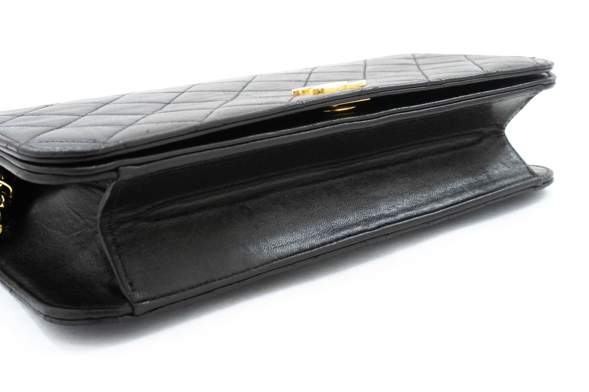 CHANEL Full Flap Chain Shoulder Bag Clutch Black Quilted Lambskin ak1 hannari-shop