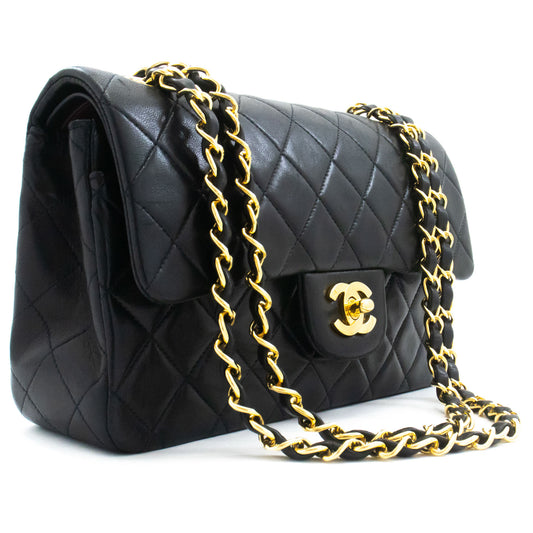 CHANEL Classic Double Flap 9" Chain Shoulder Bag Black Lambskin aj7 hannari-shop