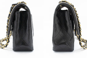 CHANEL Classic Double Flap 10" Chain Shoulder Bag Black Lambskin p10 hannari-shop