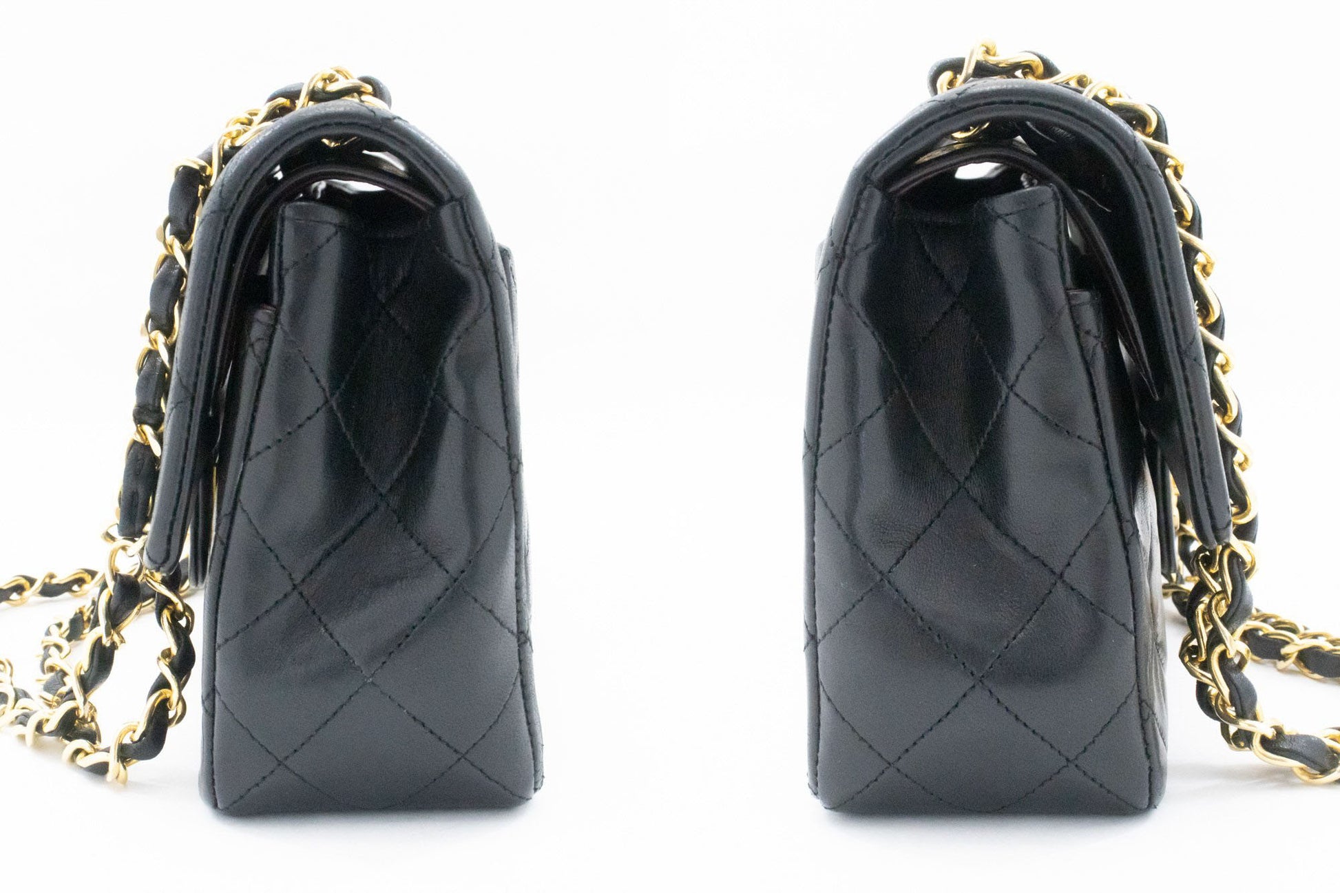 CHANEL Classic Double Flap 9" Chain Shoulder Bag Black Lambskin ag6 hannari-shop