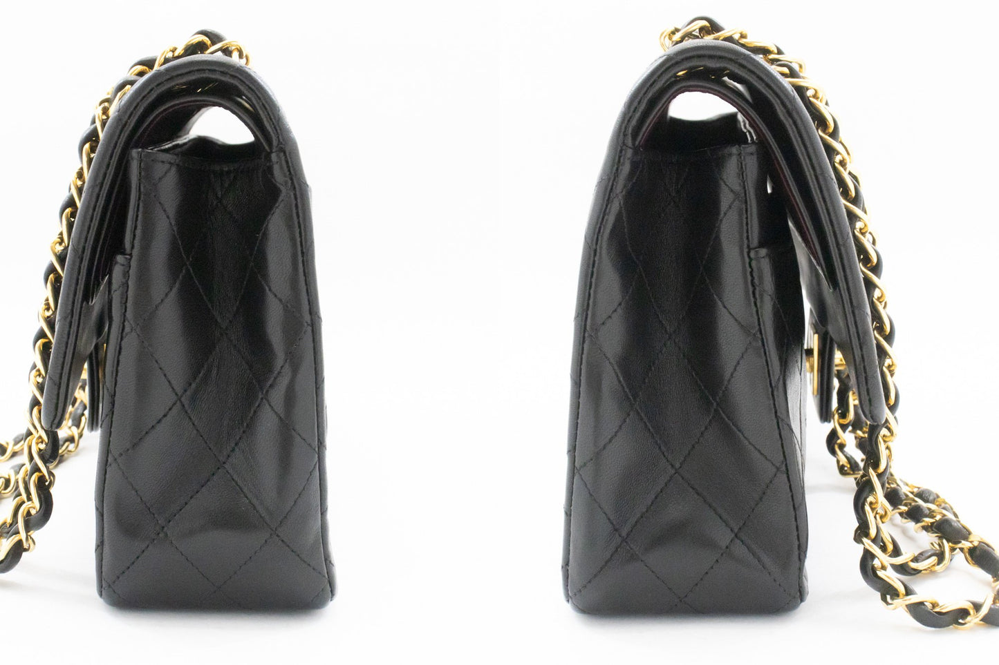 CHANEL Classic Double Flap 10" Chain Shoulder Bag Black Lambskin am1 hannari-shop