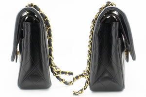 CHANEL Classic Double Flap 10" Chain Shoulder Bag Black Lambskin p18 hannari-shop