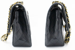 CHANEL Classic Double Flap 10" Chain Shoulder Bag Black Lambskin p99 hannari-shop