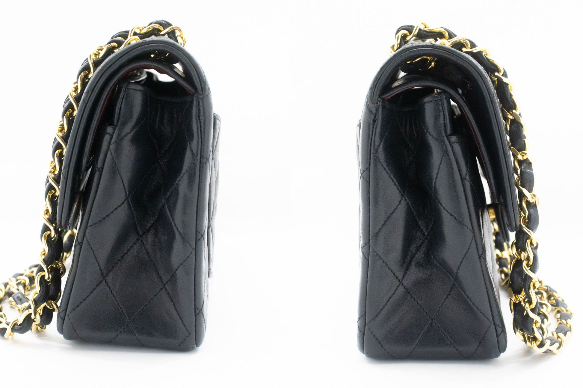 CHANEL Classic Double Flap Square Chain Shoulder Bag Black Lamb ad7 hannari-shop
