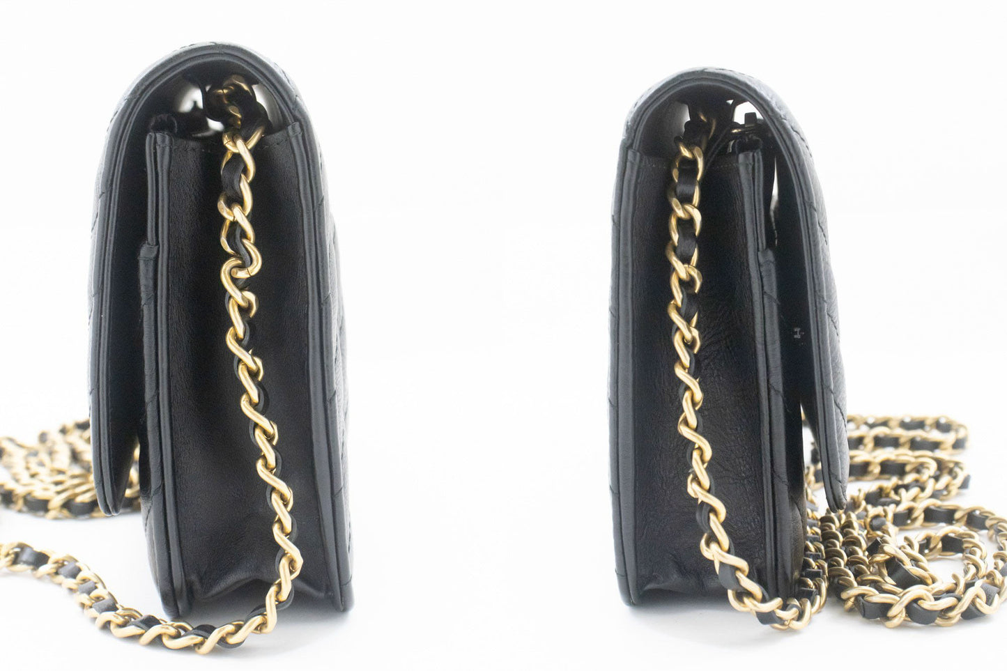 CHANEL V-Stitch Calfskin Wallet On Chain WOC Chain Shoulder Bag ab2 hannari-shop